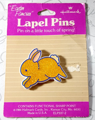Hallmark Bunny Rabbit Easter Fancies Gold Glitter Lapel Pin Brooch 1984 Vintage