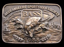 JK06138 GREAT 1988  BASS ANGLERS SPORTSMAN SOCIETY  BRASSTONE BELT BUCKLE