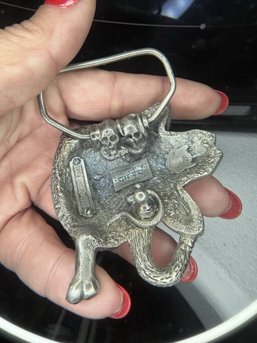 Vtg Belt Buckle Cowboy Skull Snake Western Outlaw Grunge Biker 1990 Y2K - Picture 3 of 12
