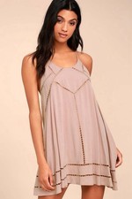 Lulus Sister Moon Mauve Embroidered Swing Dress Size S