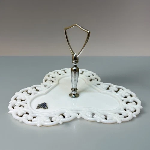Small Snack Tray FENTON Vintage Milk Glass With Handle-with Original Sticker