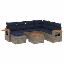 8 Piece Patio Sofa Set with Cushions Grey Poly Rattan (US only) vidaXL