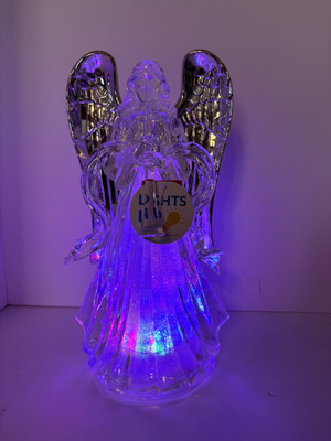 NEW ACRYLIC ANGEL SILVER WINGS LIGHT UP COLOR CHANGING FIGURINE CHRISTMAS DECOR