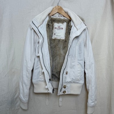Y2K Hollister Medium Cream Bomber Jacket Faux Fur Grail Elena Gilbert Bella Swan