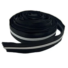 10 Yards 5 Black Zipper Tape, Nylon Coil, Silver Teeth, 25 PCS Pulls, Sewing