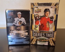 Lot of (2) 2023-24 Upper Deck Series 2 NHL Hockey Hobby Box and Tin (New/Sealed)