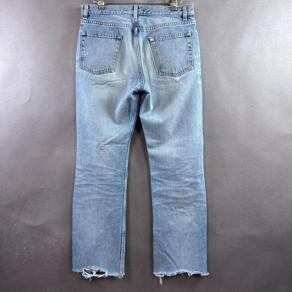 Vintage Helmut Lang Jeans Womens 29 Blue Distressed Frayed Hem Button Fly Thrash - Image 4 of 4