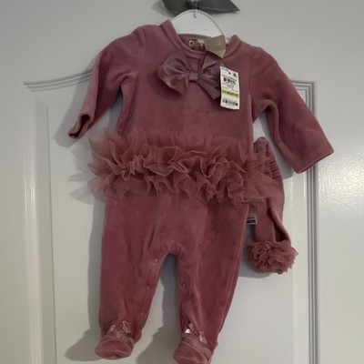 First Impressions Pink Velour Footed Coverall 2-Piece Set Girls 0-3 Months