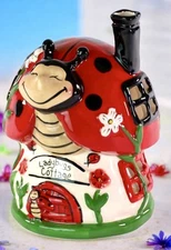 Blue Sky Clayworks LADYBUG COTTAGE Tea Light Candle House NEW Auth Retailer