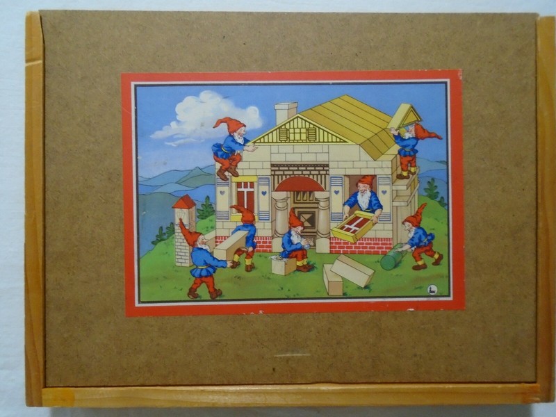 Vintage Toy Ges Gesch Germany Wooden Building Blocks Box Children German Elves
