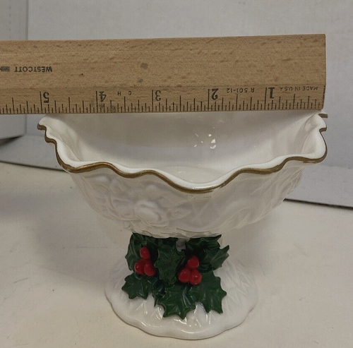 Hermitage Pottery Christmas Pedestal Candy Dish Poinsettias Holley Ceramic 1999 - Picture 4 of 18