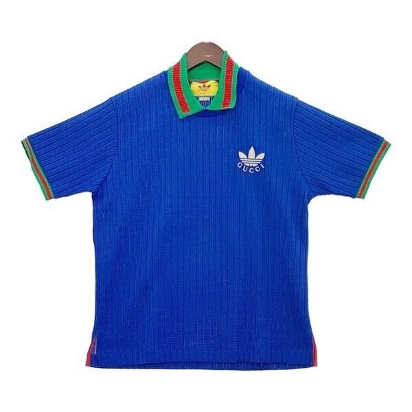 GUCCI x Adidas Logo Embroidered Short Sleeve Polo Shirt Blue GUCCI x Adidas Logo Embroidered Short Sleeve Polo Shirt Blue