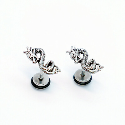 2pcs Stainless Steel Punk Hip Hop Fashion Dragon Stud Earring Dinosaur Piercing