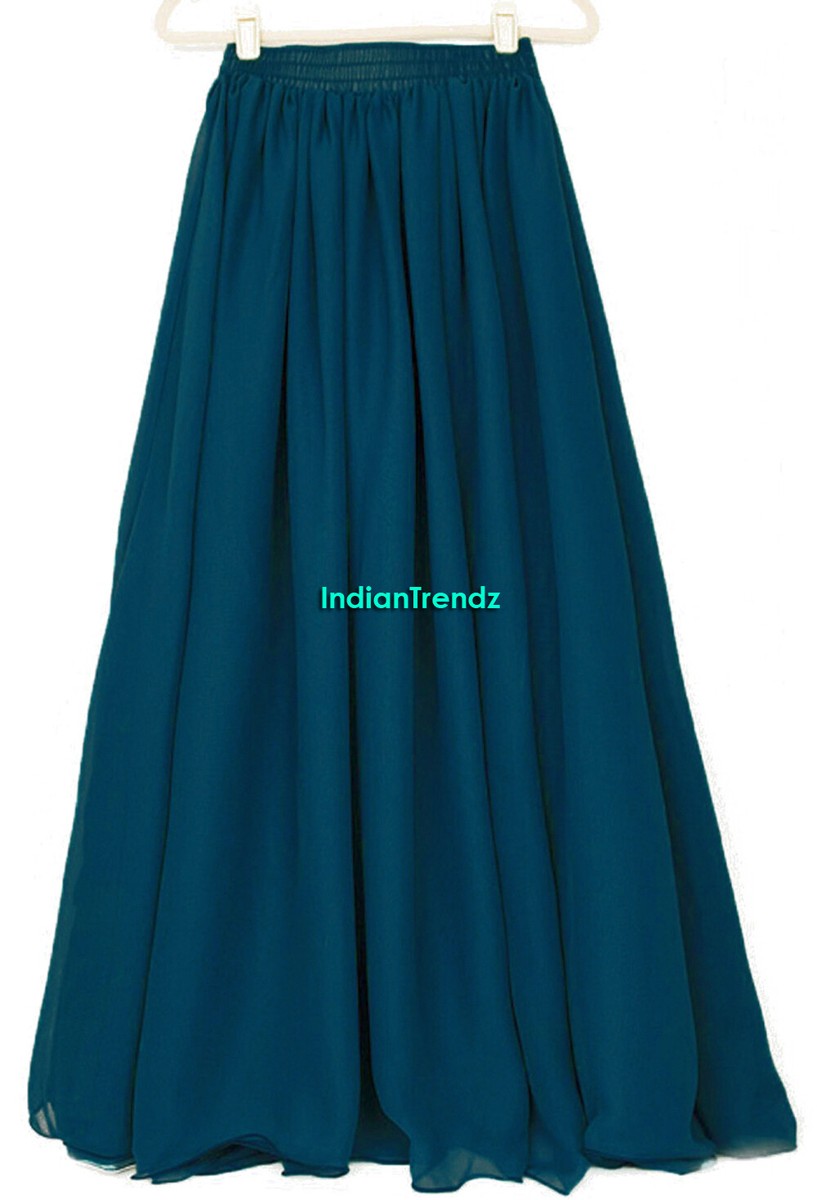 Women Maxi Skirt Chiffon Double Layer Pleated Retro Long