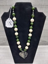 12" Necklace Jasper With Hart Pendant. Very Beautiful 