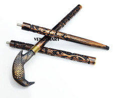 Fancy Hand Carved Walking Stick Wooden Cane Raven Brass Handle Men Women Gift