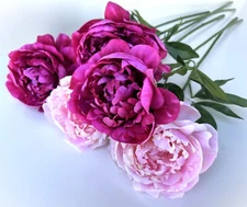 Peony Flower Stem Fuchsia Pink Faux Silk Flowers Artificial Peonies Light Pink
