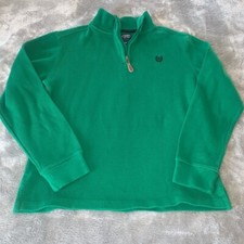Boys Size Large 14-16 Chaps Solid Green Sweater 1/4 Zip Holiday Christmas EUC