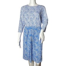 J. McLaughlin Dress Womens Medium Blue White Swirl Catalina Cloth Sheath Office