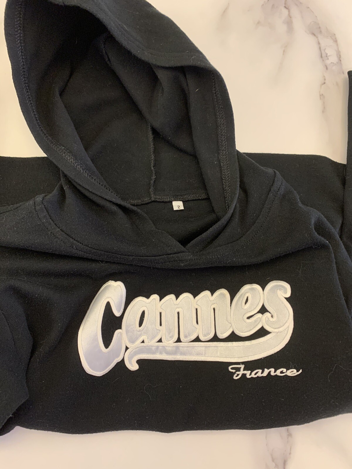 Women’s Black Famous Cannes France Hoodie Hooded Jumper US Size 2, UK