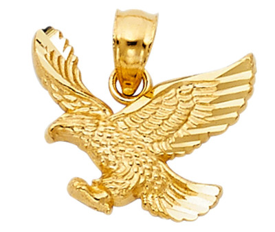 14K Massiv Gelbgold Fliegender Adler Anhänger Diamantschliff Vogel Charm 0,8 Gramm 15mm