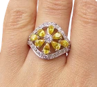 925 Silver  Yellow Topaz & White Cubic Zirconia Floral  Band Ring Sz 7  RG3420