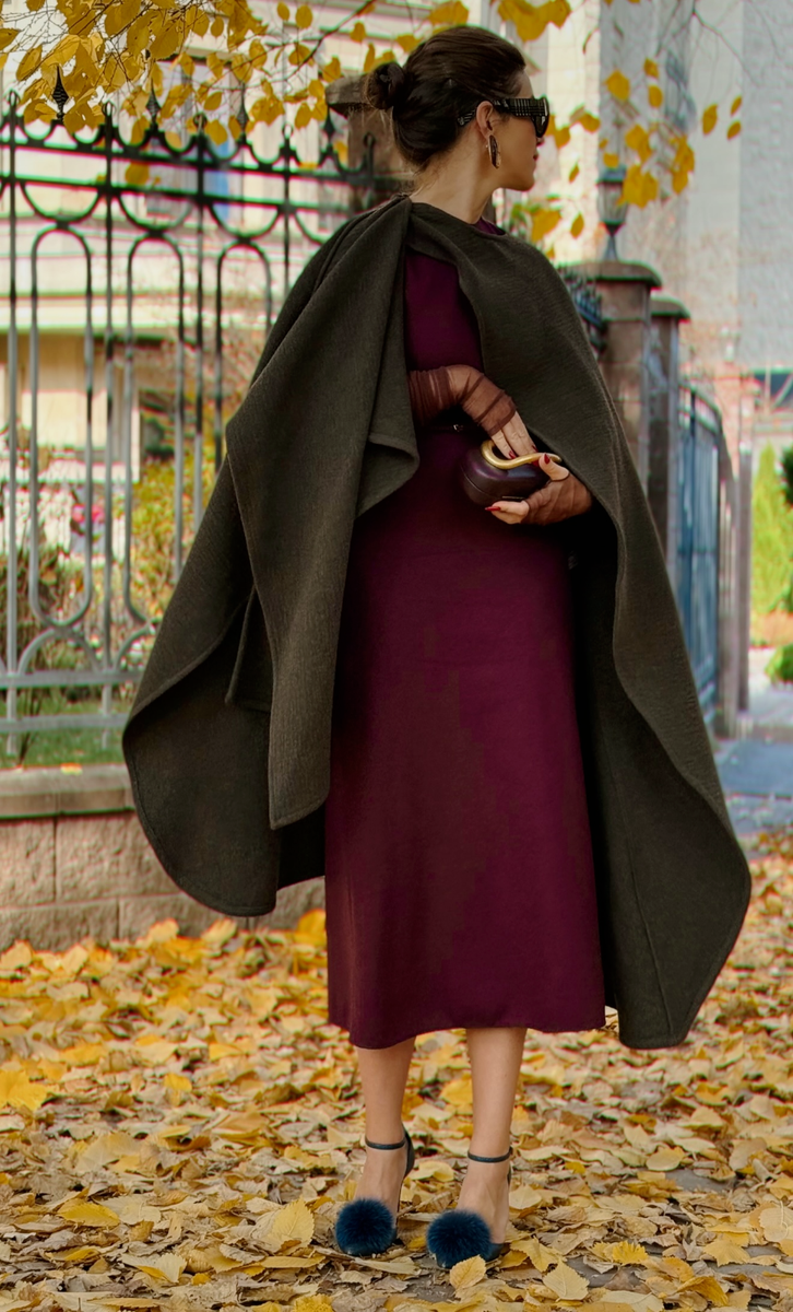 Zara Asymmetric Wool Blend Cape Coat ZW Collection Moss Green M