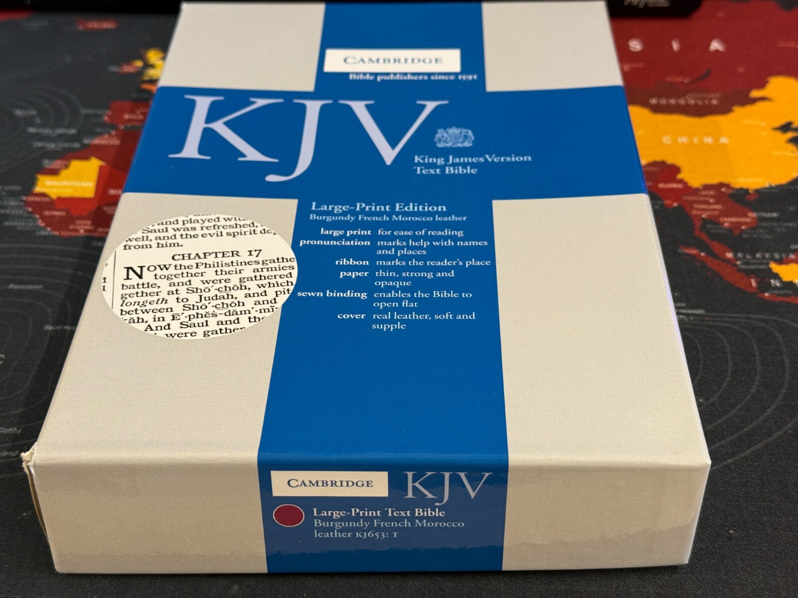 KJV Large Print Text Edition, Burgundy French Morocco, slight blemish (see pics)