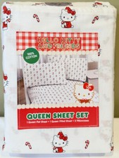 Hello Kitty Christmas Candy Cane Queen Size Cotton Sheet Set 100 cotton