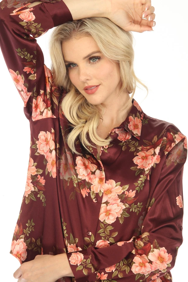 Johnny Was Love Amanza Winona 真丝花卉纽扣衬衫波西米亚时尚 L14323 — 第 4/4 张图片