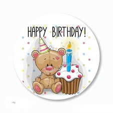 Birthday Bear w/Cupcake Scrapbook Stickers Envelope Seals Party Favors Labels