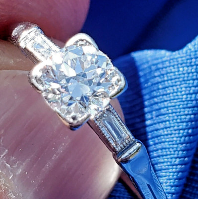 Original EARTH MINED DIAMOND Deco Engagement Ring Antique PLATINUM Solitaire S 7