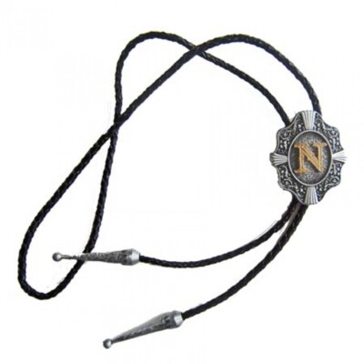 Western Bolo Tie mit Buchstabe N, 24 ct Goldauflage, Bolotie