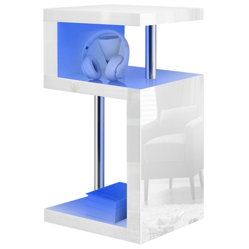 Mesa de centro lateral de alto brillo de 2 niveles mesa de cabecera con luz LED sala de estar - Imagen 3 de 43