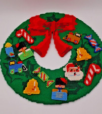 Finished Needlepoint Christmas Wreath Handcrafted Plastic Canvas VTG 70's-80's