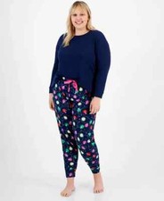 Jenni Long Sleeve Mix It Packaged Pajama Set Navy Xmas 3X