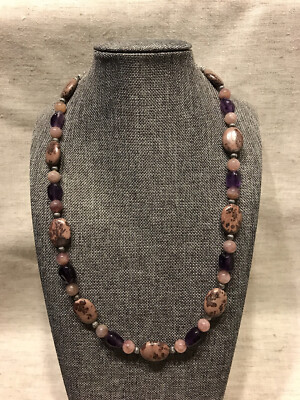 Apache sage jasper, amethyst, rose quartz & SS necklace