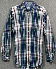 Izod Mens M Long Sleeve Button Down Cotton Tartan Plaid Shirt MS10