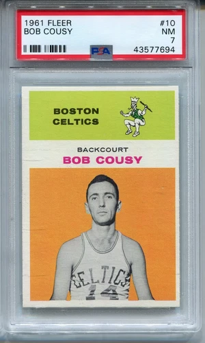 1961 Fleer Bob Cousy Card Graded PSA 7 Nr MINT Boston Celtics Basketball #10