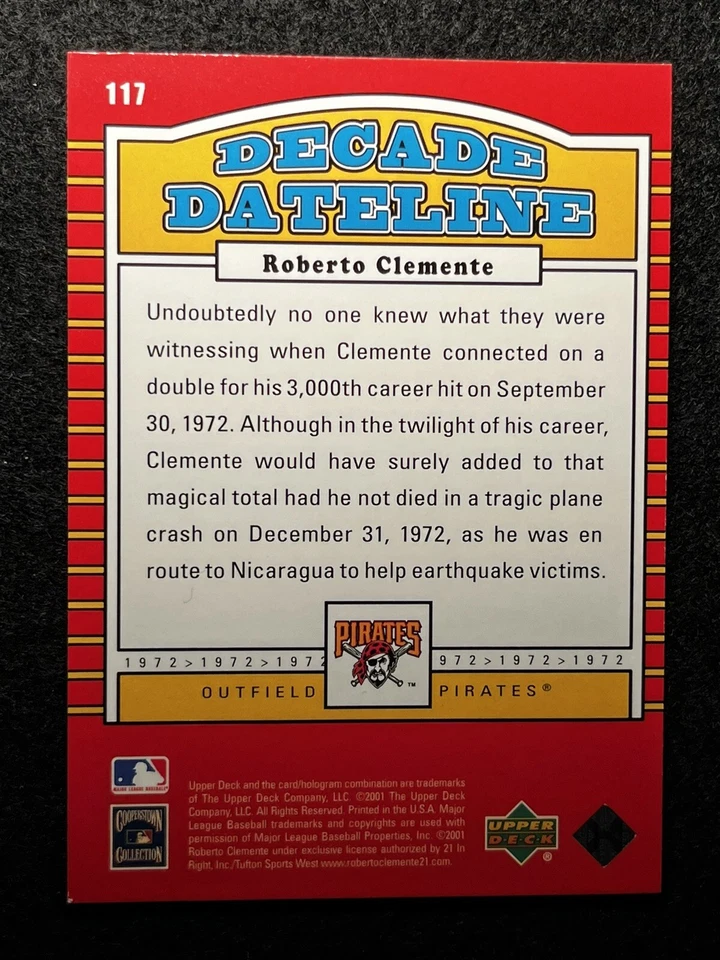 2001 upper deck decade 70’s Roberto Clemente #117 - Image 2 of 2