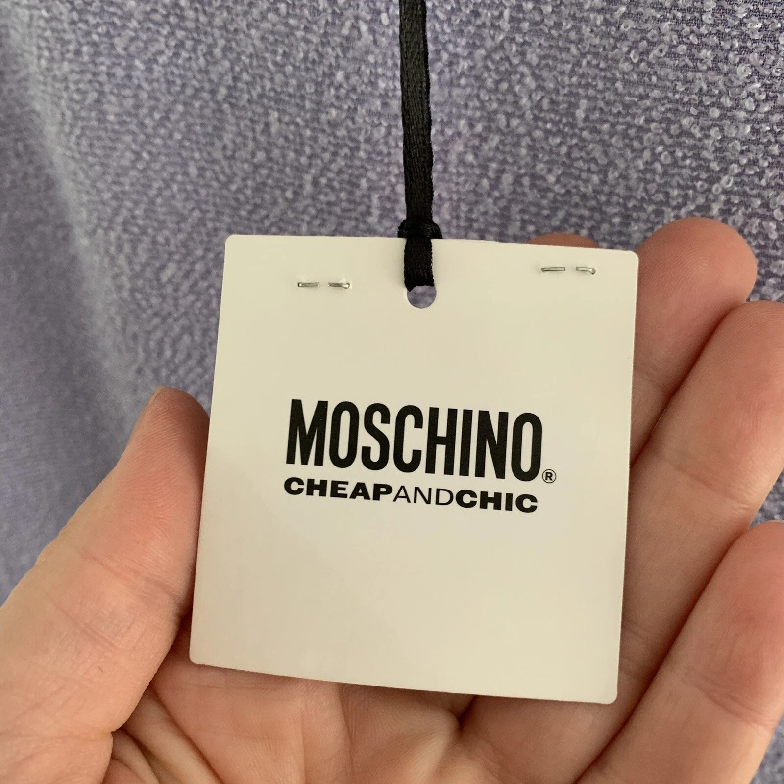 Moschino abito lilla economico chic boucle viola cambio quadrato UK 12 tasche IT44 10