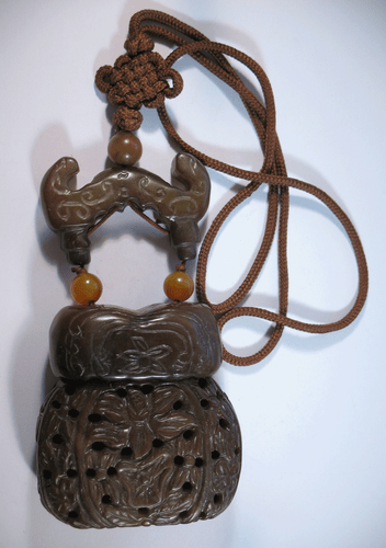 Brown Serpentine Carved Dark Brown Stone Inro Box, Inro Asian Design (D45) - Picture 1 of 3