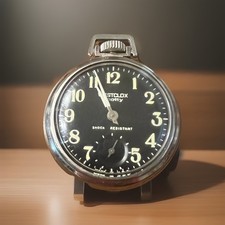 Vtg Westclox SCOTTY Black GLOW Dark LUMINOUS dial mechanical POCKET WATCH Works