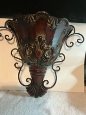 Vintage Metal Wall Sconce Candle Holder Decorative Wall Pocket Antique Finish