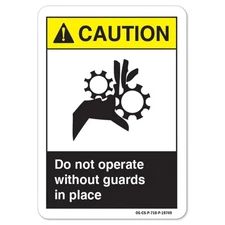 Do Not Operate Without Guards In Place ANSI Caution Sign Metal Plastic Decal