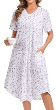 Nightgowns For Women Cotton Short Sleeve Long Night Gowns With Pockets