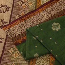 Sanskriti Vintage Saree Green Pure Cotton Floral Woven Sari 5 Yd Craft Fabric