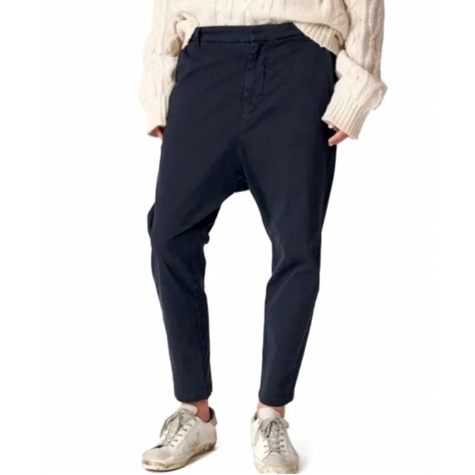 Pantalones Nili Lotan 6 holgados París algodón entrepierna caída recortada chic lavado negro azul Foto 2 de 4