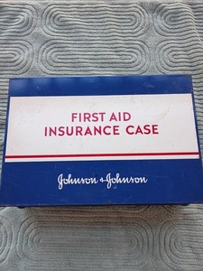 Vintage 1960 Johnson & Johnson Metal Wall-Mount First Aid Insurance Case