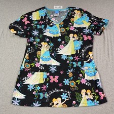 Disney Scrubs Top Frozen Anna Elsa Black Women's Small